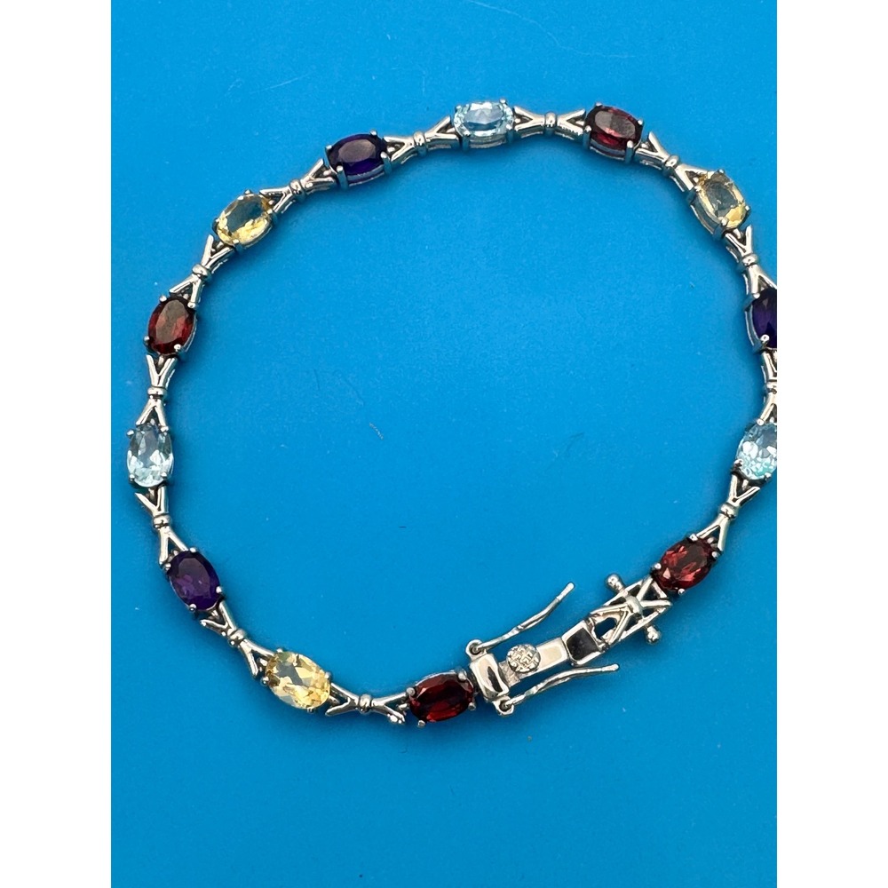 Sterling Silver Multi Gemstone Tennis Bracelet 7.25 Inch 10ctw